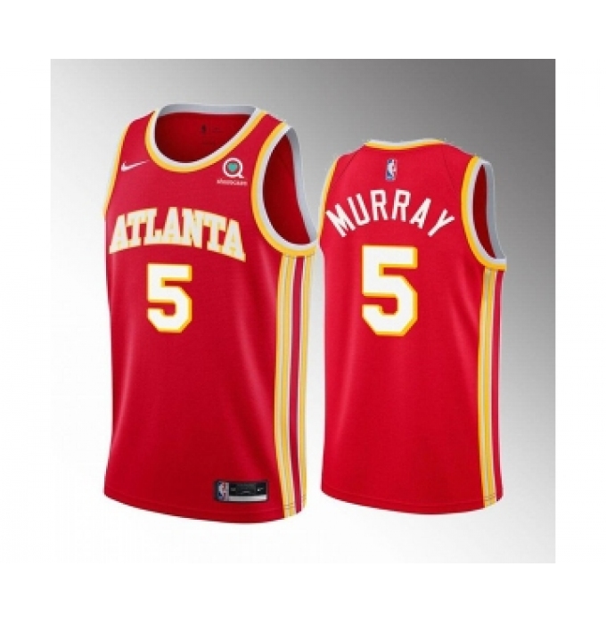 Men's Atlanta Hawks #5 Dejounte Murray Red Stitched Jersey