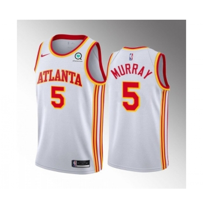 Men's Atlanta Hawks #5 Dejounte Murray White Stitched Jersey