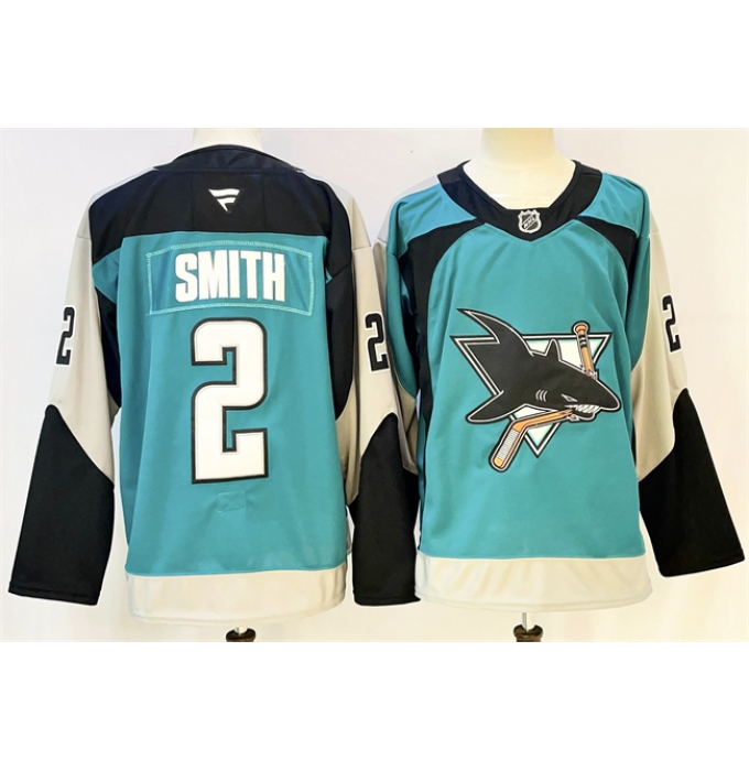 Men's San Jose Sharks #2 Will Smith Teal 2025 Alternate Stitched Hockey Jersey