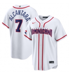 Men's Dominican Republic Baseball #7 Sandy Alcantara White 2026 World Baseball Classic Home Stadium Stitched Jersey