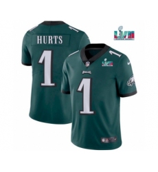Men's Philadelphia Eagles #1 Jalen Hurts Green Super Bowl LVII Patch Vapor Untouchable Limited Stitched Jersey