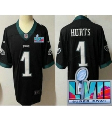 Youth Philadelphia Eagles #1 Jalen Hurts Limited Black Super Bowl LVII Vapor Jersey
