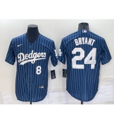 Men's Los Angeles Dodgers #8 #24 Kobe Bryant Number Navy Blue Pinstripe Stitched MLB Cool Base Nike Jersey