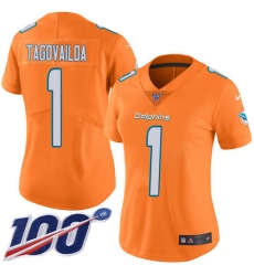 Women's Miami Dolphins #1 Tua Tagovailoa Orangen Stitched Limited Rush 100th Season Jersey Women's Miami Dolphins #1 Tua Tagovailoa Orangen Stitched Limited Rush 100th Season Jersey