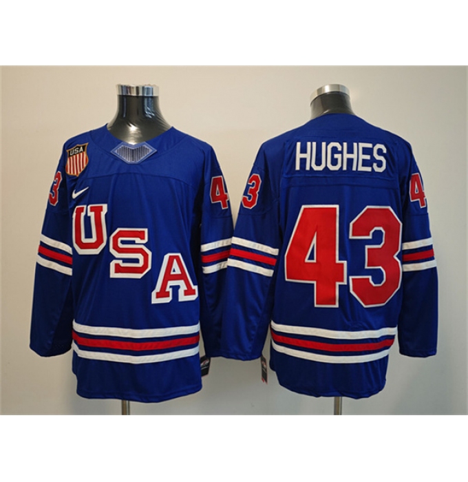 Men's USA #43 Quinn Hughes Royal 2025-2026 Stitched Jersey