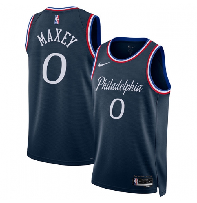Men's Philadelphia 76ers #0 Tyrese Maxey Navy 2025-26 City Edition Swingman Stitched Jersey