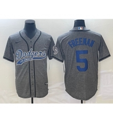 Men's Los Angeles Dodgers #5 Freddie Freeman Grey Gridiron Cool Base Stitched Baseball Jersey