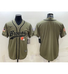 Men's Cleveland Browns Blank Olive 2022 Salute To Service Cool Base Stitched Baseball Jersey Men's Cleveland Browns Blank Olive 2022 Salute To Service Cool Base Stitched Baseball Jersey