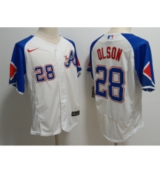 Men's Atlanta Braves #28 Matt Olson White 2023 City Connect Flex Base Stitched Baseball Jersey