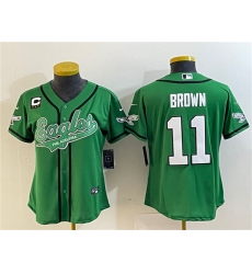 Women's Philadelphia Eagles #11 A. J. Brown Green With 3-Star C Cool Base Stitched Baseball Jersey