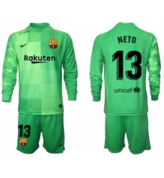 Men 2021-2022 Club Barcelona green goalkeeper Long Sleeve 13 Soccer Jersey