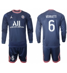 Men 2021-2022 Club Paris St German home blue Long Sleeve 6 Soccer Jersey