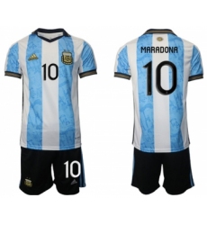 Men's Argentina #10 Diego Maradona White Blue Home Soccer Jersey Suit