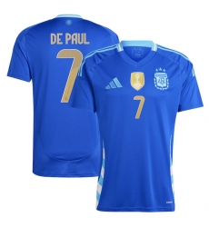 Men's Argentina #7 Rodrigo De Paul 2024 Blue Away Soccer Jersey