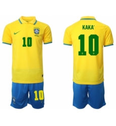 Men's Brazil #10 Kaká Yellow Home Soccer Jersey Suit