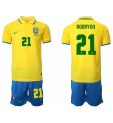 Men's Brazil #21 Rodrygo Yellow Home Soccer Jersey Suit