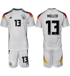 Men's Germany #13 Thomas Müller White 2024-25 Home Soccer Jersey Suit