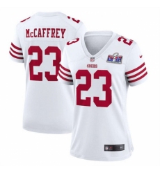 Women's San Francisco 49ers #23 Christian McCaffrey White 2023 F U S E Vapor Untouchable Limited Stitched Football 2024 Super Bowl LVIII Jersey