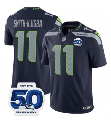 Men's Seattle Seahawks #11 Jaxon Smith-Njigba Navy 2025 F.U.S.E. 50th Anniversary Vapor Limited Football Stitched Jersey