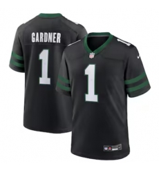Men's Nike New York Jets #1 Ahmad Sauce Gardner Black 2023 F.U.S.E. Vapor Limited Throwback Stitched Football Jersey