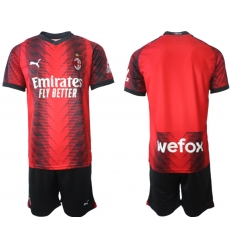 Men's AC Milan Blank 2023-24 Red Black Home Soccer Jersey