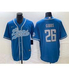 Men's Nike Detroit Lions #26 Jahmyr Gibbs Blue Cool Base Stitched Baseball Jersey Men's Nike Detroit Lions #26 Jahmyr Gibbs Blue Cool Base Stitched Baseball Jersey