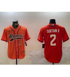 Men's Denver Broncos #2 Pat Surtain II Orange Cool Base Stitched Baseball Jersey Men's Denver Broncos #2 Pat Surtain II Orange Cool Base Stitched Baseball Jersey
