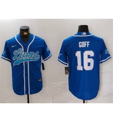 Men's Detroit Lions #16 Jared Goff Blue Cool Base Stitched Baseball Jersey Men's Detroit Lions #16 Jared Goff Blue Cool Base Stitched Baseball Jersey