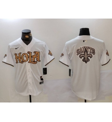 Men's New Orleans Saints Blank White Nola Baseball Jerseys Men's New Orleans Saints Blank White Nola Baseball Jerseys