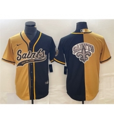 Men's Nike New Orleans Saints Black Gold Split Team Big Logo Cool Base Stitched Baseball Jersey Men's Nike New Orleans Saints Black Gold Split Team Big Logo Cool Base Stitched Baseball Jersey