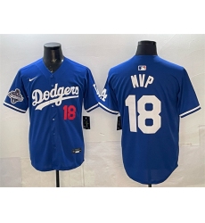 Men's Los Angeles Dodgers #18 MVP Royal 2025 World Series Champions Limited Stitched Baseball Jersey