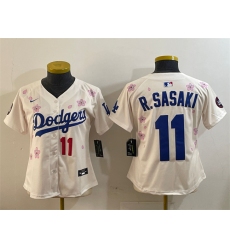 Women's Los Angeles Dodgers #11 Roki Sasaki Cream 2025 Tokyo Series Limited Stitched Baseball Jersey(Run Small)
