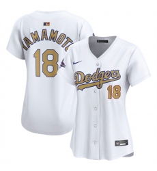 Women's Los Angeles Dodgers #18 山本由伸 White 2025 Gold Collection Limited Stitched Baseball Jersey(Run Small)