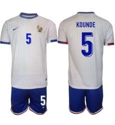 Men's France #5 Jules Koundé White 2024-25 Away Soccer Jersey Suit
