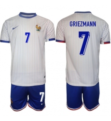Men's France #7 Antoine Griezmann White 2024-25 Away Soccer Jersey Suit