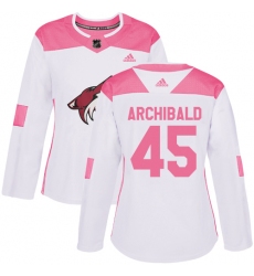 Women's Adidas Arizona Coyotes #45 Josh Archibald Authentic White Pink Fashion NHL Jersey