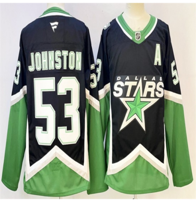 Men's Dallas Stars #53 Wyatt Johnston Black 2025-26 With A Alternate Stitched Hockey Jersey