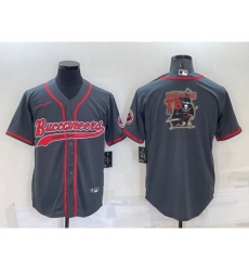 Men's Tampa Bay Buccaneers Grey Team Big Logo With Patch Cool Base Stitched Baseball Jersey