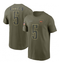 Men's Washington Commanders #5 Jayden Daniels Olive 2025 Salute to Service Name & Number T-Shirt