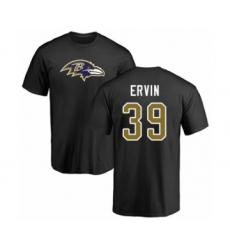 Football Baltimore Ravens #39 Tyler Ervin Black Name & Number Logo T-Shirt
