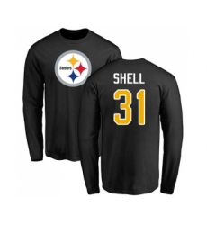 Football Pittsburgh Steelers #31 Donnie Shell Black Name & Number Logo Long Sleeve T-Shirt