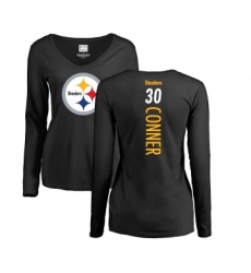 Football Women's Pittsburgh Steelers #30 James Conner Black Backer Slim Fit Long Sleeve T-Shirt