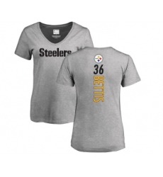 Football Women's Pittsburgh Steelers #36 Jerome Bettis Ash Backer V-Neck T-Shirt