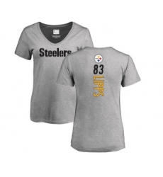 Football Women's Pittsburgh Steelers #83 Louis Lipps Ash Backer V-Neck T-Shirt