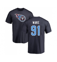 Football Tennessee Titans #91 Cameron Wake Navy Blue Name & Number Logo T-Shirt