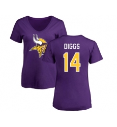 Football Women's Minnesota Vikings #14 Stefon Diggs Purple Name & Number Logo Slim Fit T-Shirt