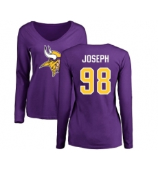 Football Women's Minnesota Vikings #98 Linval Joseph Purple Name & Number Logo Slim Fit Long Sleeve T-Shirt