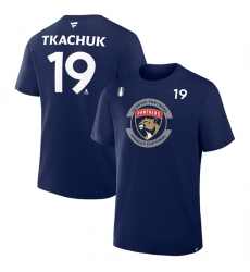 Men's Florida Panthers #19 Matthew Tkachuk Navy 2025 Stanley Cup Final Pro Name & Number T-Shirt