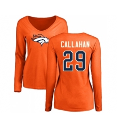 Football Women's Denver Broncos #29 Bryce Callahan Orange Name & Number Logo Long Sleeve T-Shirt
