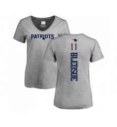 Football Women's New England Patriots #11 Drew Bledsoe Ash Backer V-Neck T-Shirt